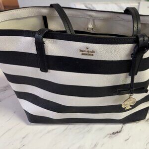 Kate Spade Black Glitter & White Stripe Tote Bag
